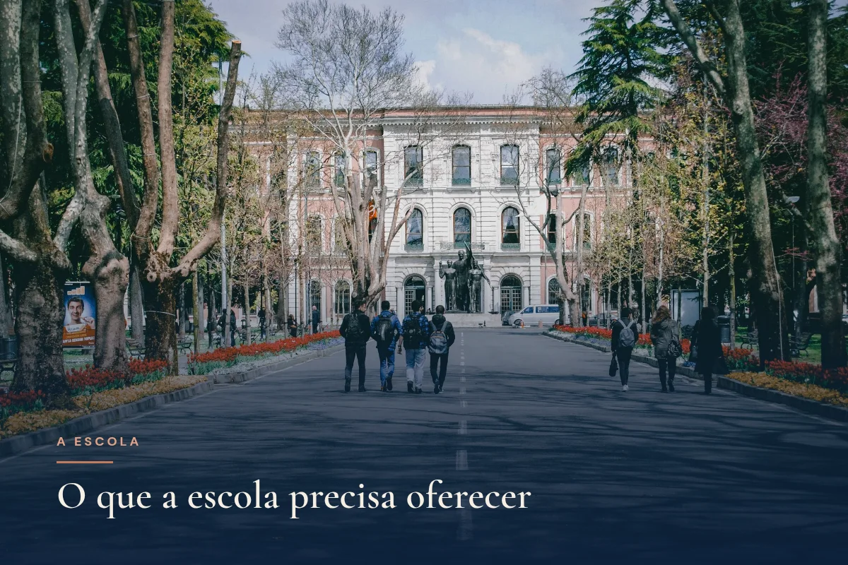 Estudantes caminhando por uma alameda arborizada de campus universitário na primavera
